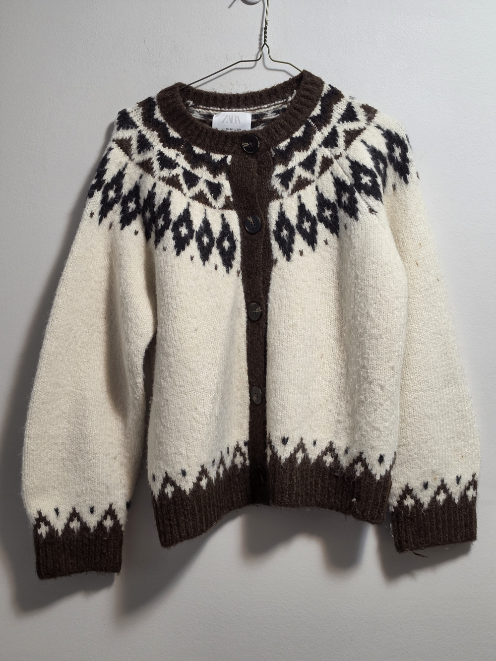 Zara Chunky Nordic Cardigan Sweater - Cream & Brown